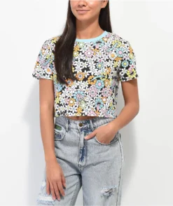 A-Lab Quinnie Trippy Floral Crop T-Shirt