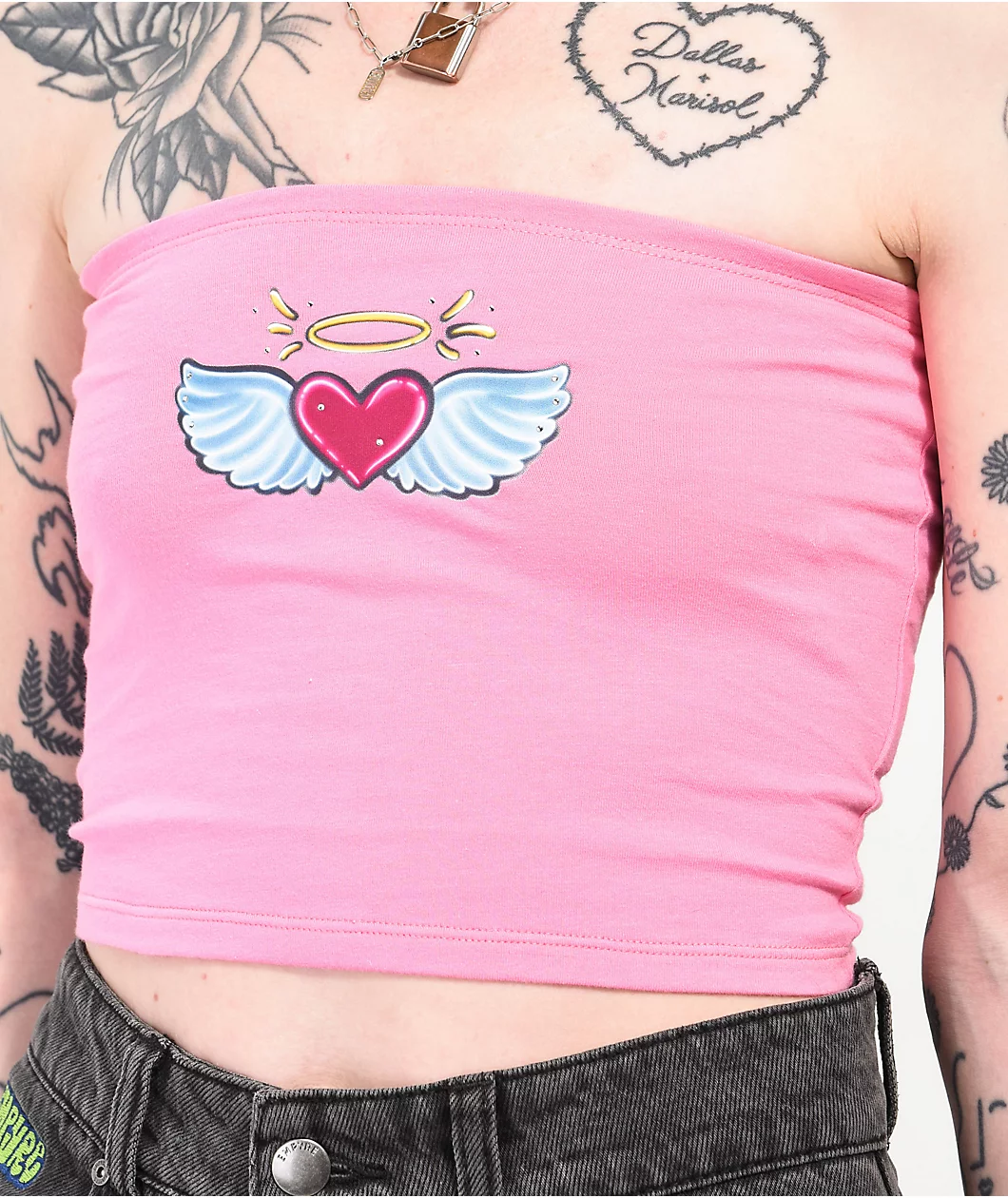 A-Lab Rayne Angel Heart Pink Tube Top - Image 3