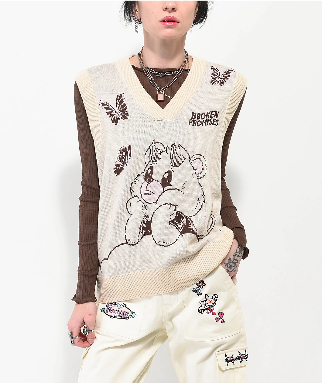 Broken Promises Cry Later Cream Sweater Vest