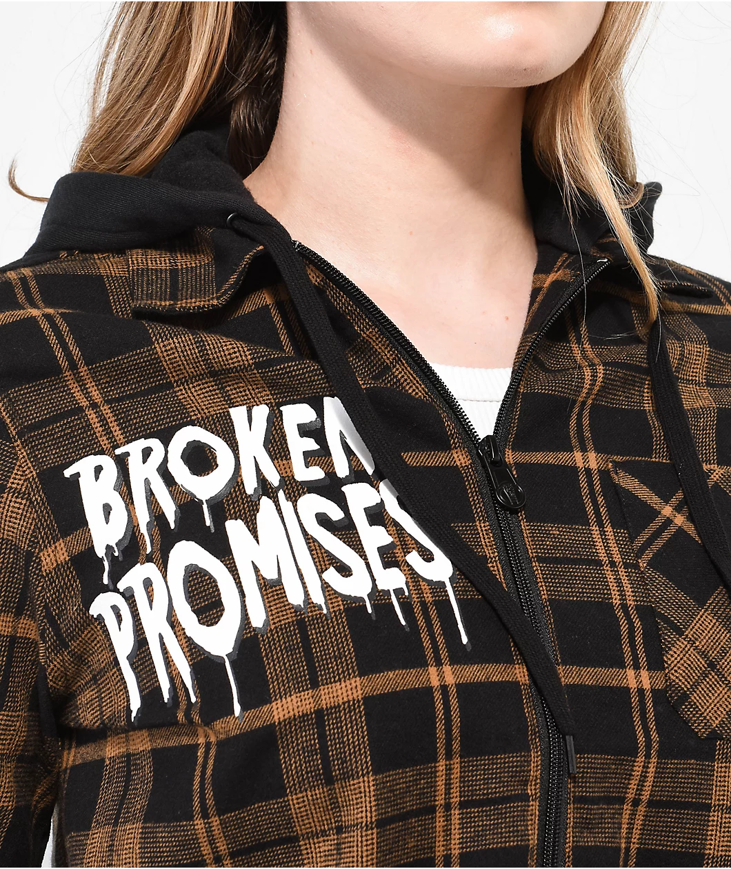 Broken Promises Love Is Lethal Brown Hooded Flannel Jacket - Image 3