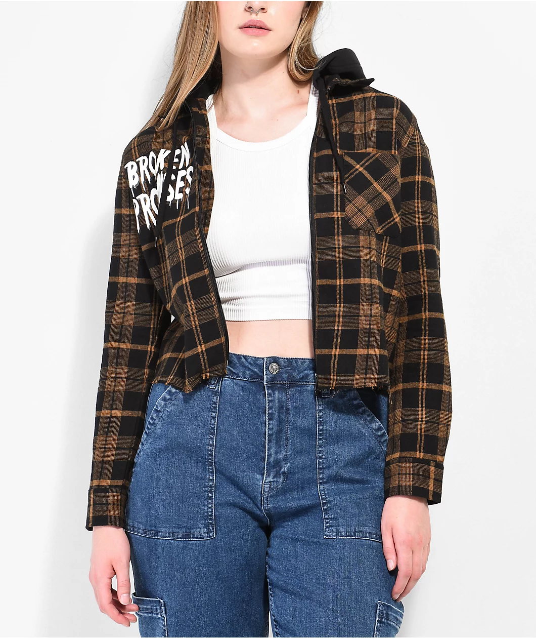 Broken Promises Love Is Lethal Brown Hooded Flannel Jacket - Image 4