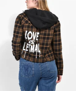Broken Promises Love Is Lethal Brown Hooded Flannel Jacket