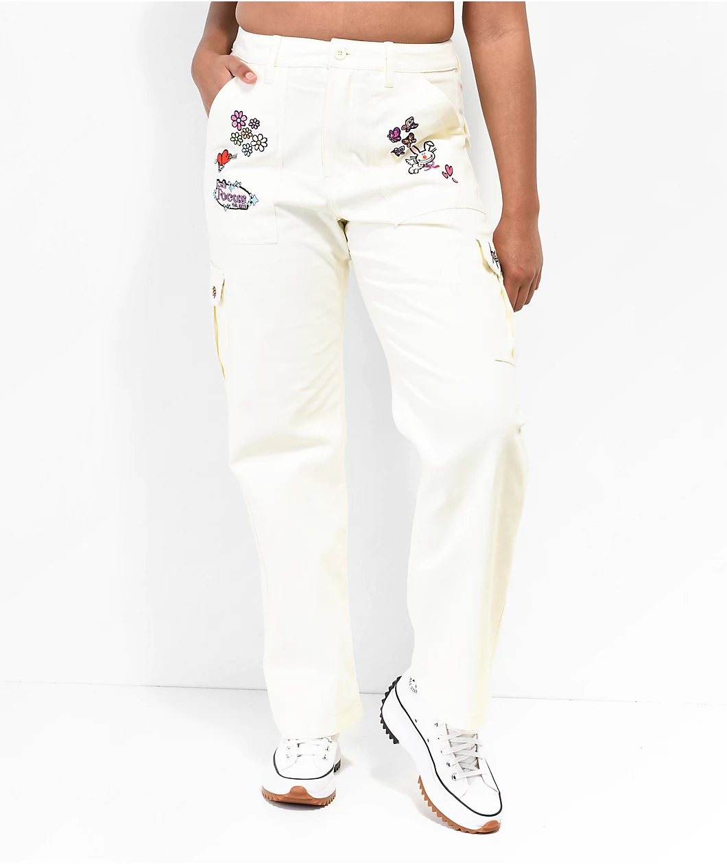 Broken Promises X Happy Bunny Focus On Me White Cargo Pants - Image 6