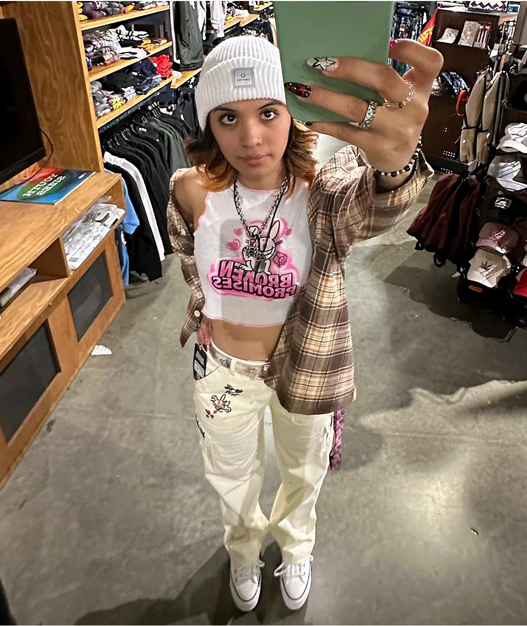 Broken Promises X Happy Bunny Focus On Me White Cargo Pants - Image 8