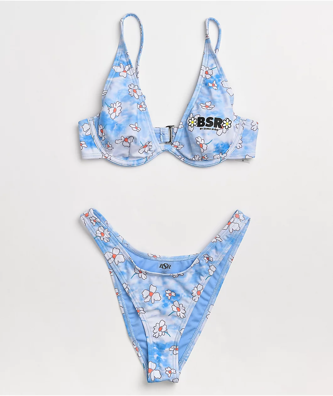 By Samii Ryan Felt Cute Blue Tie Dye Underwire Triangle Bikini Top - Image 3