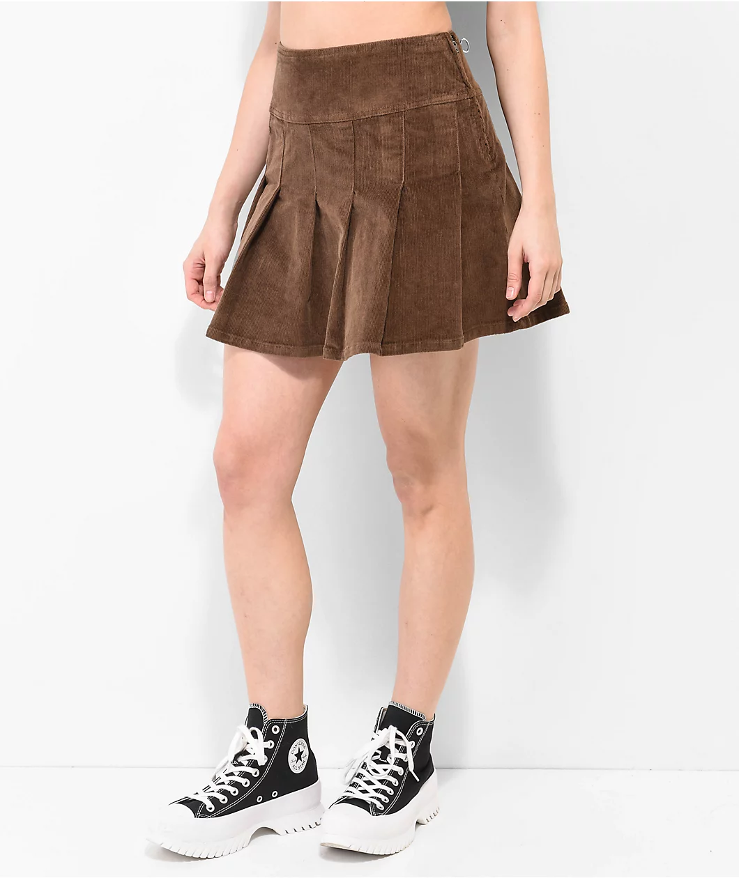 Empyre Inez Brown Corduroy Pleated Skirt - Image 3
