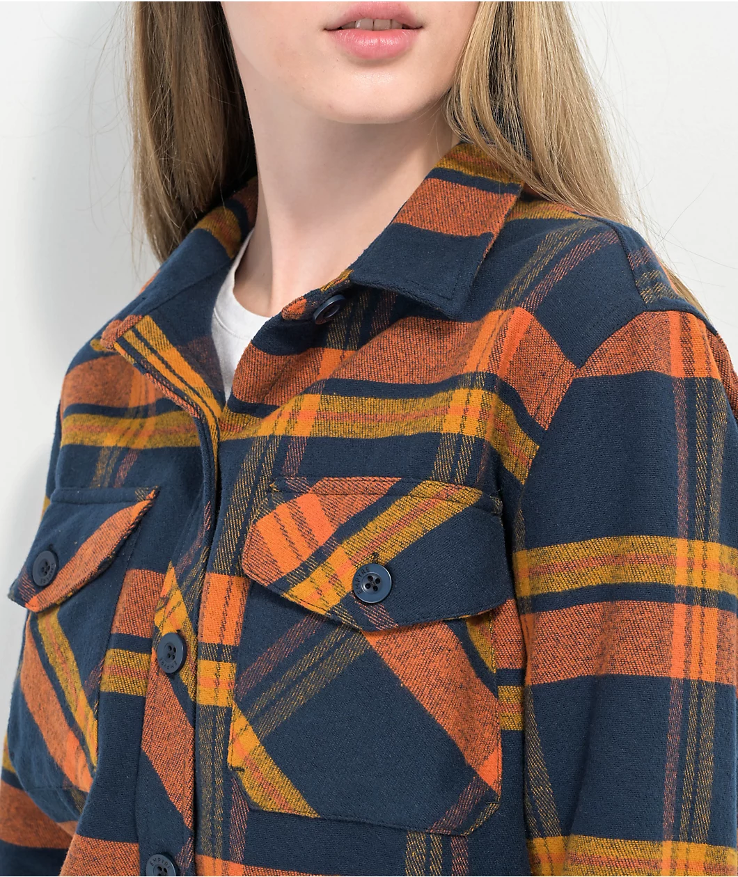 Empyre Jayden Blue & Rust Plaid Flannel Shirt - Image 4
