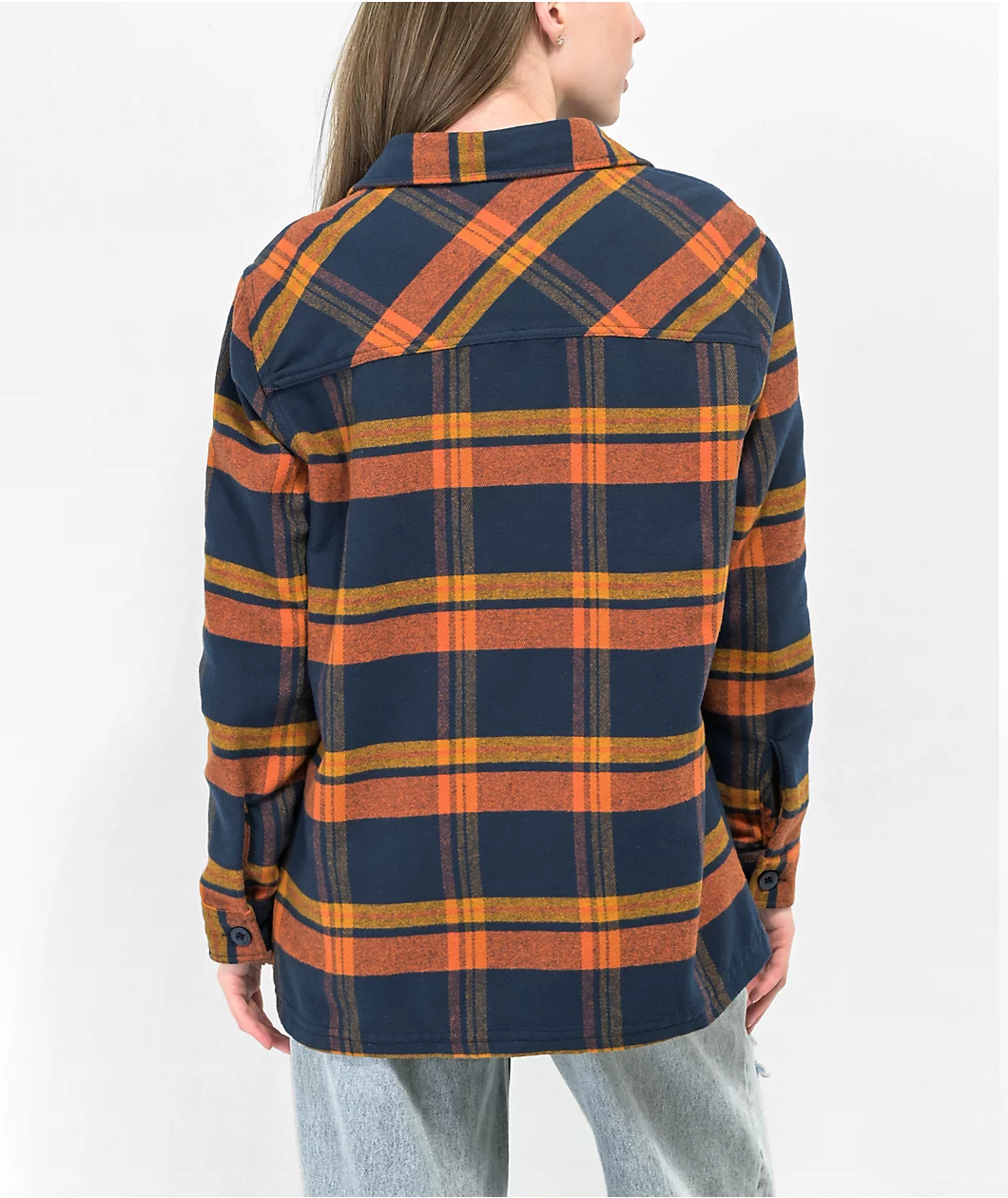 Empyre Jayden Blue & Rust Plaid Flannel Shirt - Image 2