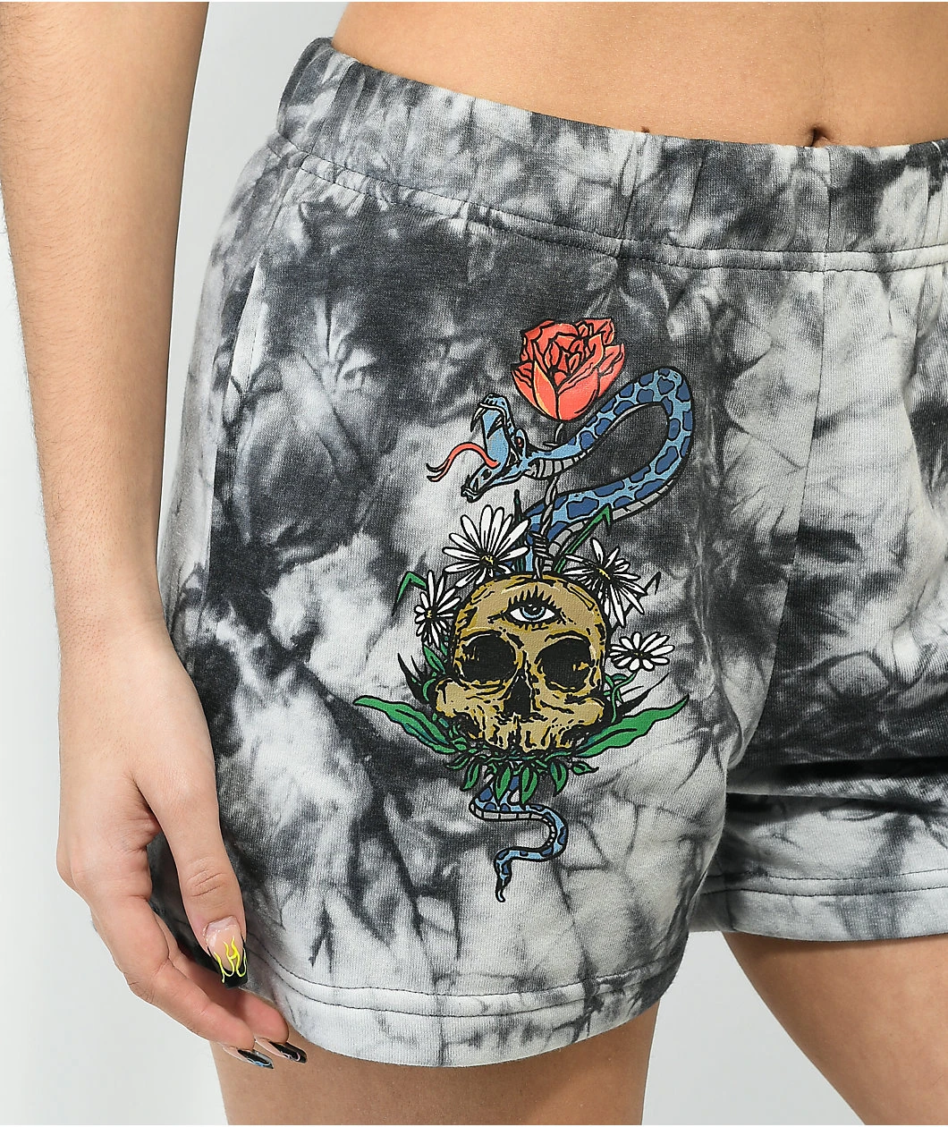 Empyre Jules Skull Black Tie Dye Sweat Shorts - Image 4