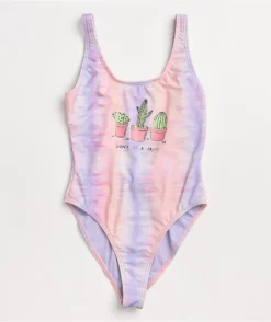 JV By Jac Vanek Don't Be A Prick Pink & Purple Tie Dye One Piece Swimsuit