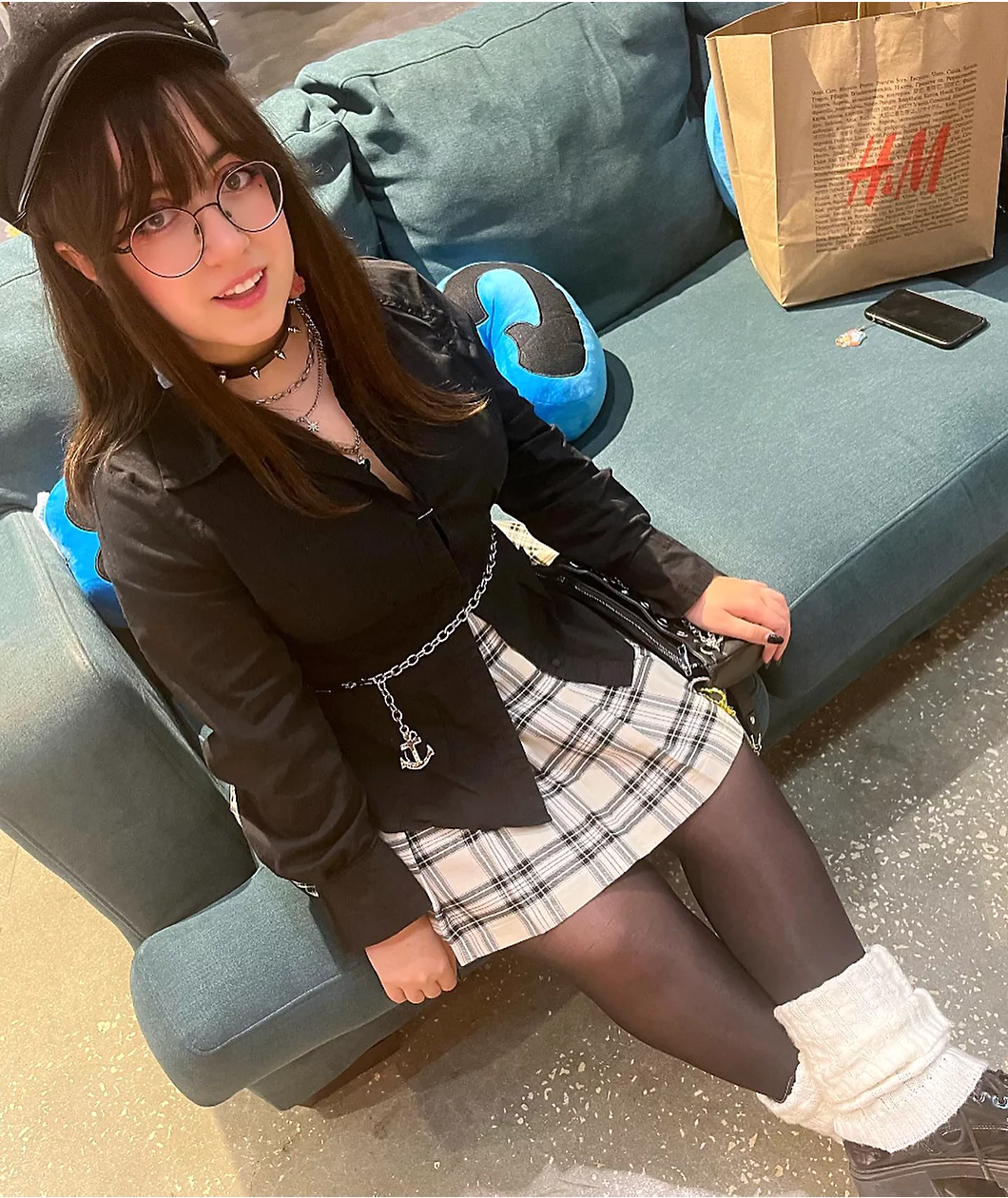 Khaki & Blue Plaid Pleated Chain Skirt - Image 5