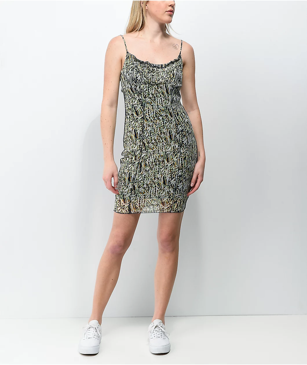 Lunachix Abstract White & Navy Mesh Dress - Image 4