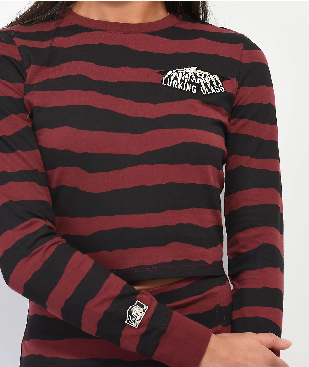 Lurking Class By Sketchy Tank Terror Eyes Red & Black Long Sleeve Crop T-Shirt - Image 3