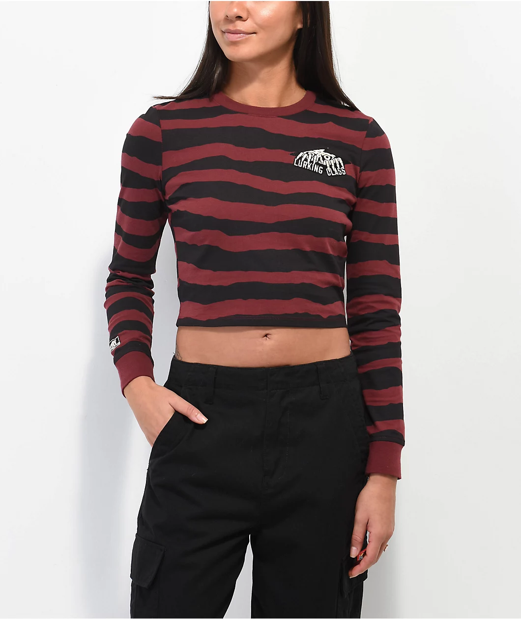 Lurking Class By Sketchy Tank Terror Eyes Red & Black Long Sleeve Crop T-Shirt - Image 4