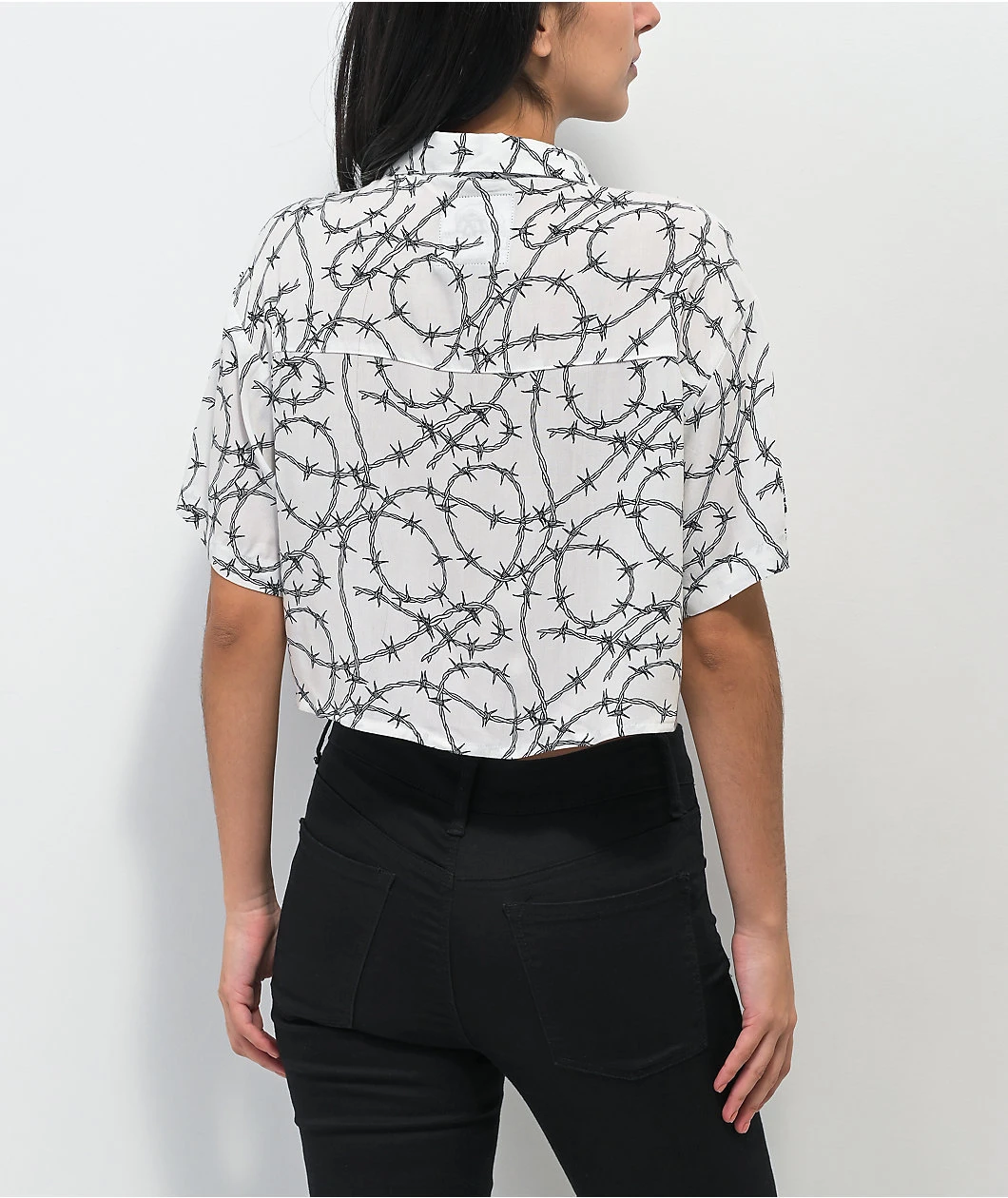 Lurking Class By Sketchy Tank Barbed Wire White Crop Woven Shirt - Image 3