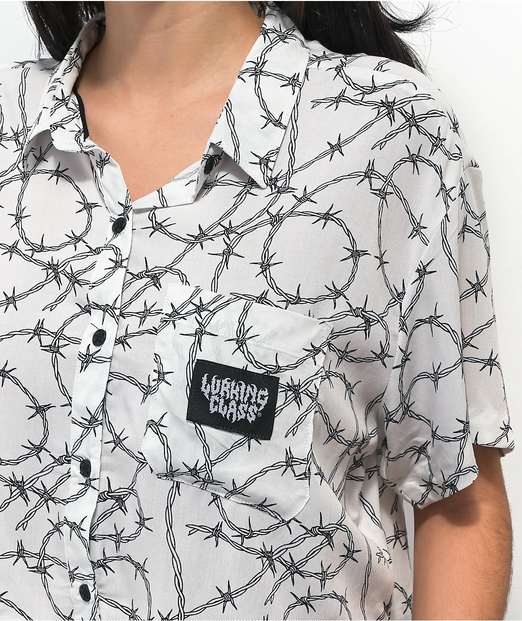 Lurking Class By Sketchy Tank Barbed Wire White Crop Woven Shirt - Image 2