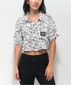 Lurking Class By Sketchy Tank Barbed Wire White Crop Woven Shirt