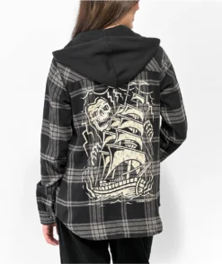 Lurking Class By Sketchy Tank Loose Lips Black Hooded Flannel Shirt