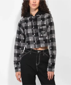 Lurking Class By Sketchy Tank Spider Black Crop Hooded Flannel Shirt