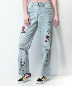 Ninth Hall Sire Printed Light Blue Denim Dad Jeans