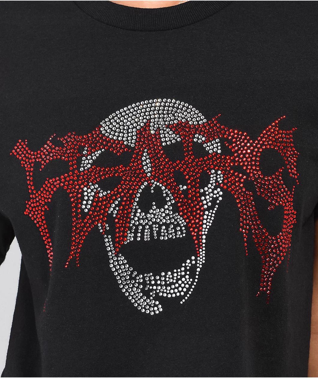 Personal Fears Rhinestone Skull Black Crop T-Shirt - Image 2