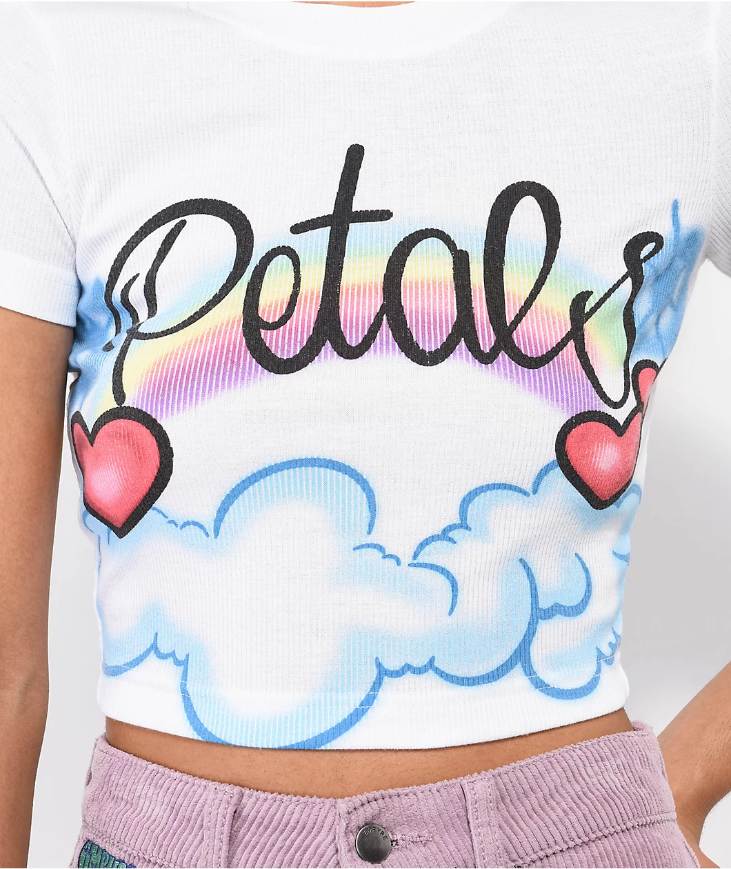 Petals By Petals And Peacocks Airbrush Clouds White Crop T-Shirt - Image 3