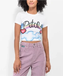 Petals By Petals And Peacocks Airbrush Clouds White Crop T-Shirt