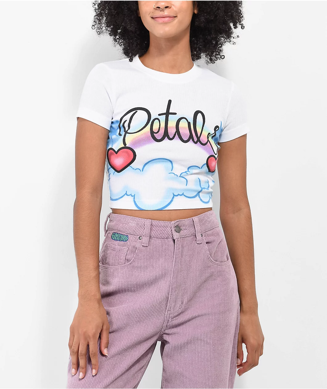 Petals By Petals And Peacocks Airbrush Clouds White Crop T-Shirt