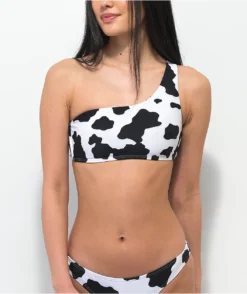 Petals By Petals And Peacocks Mood Cow Print Bandeau Bikini Top