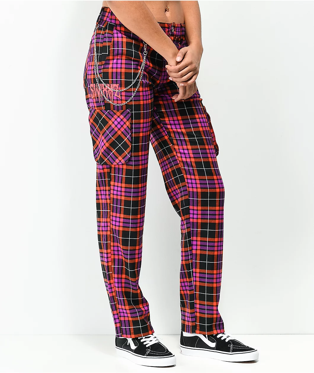 SWIXXZ Electric Chrome Red & Purple Plaid Pants - Image 3