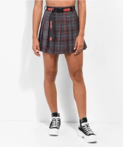 Swixxz Anime Grey, Red & Black Plaid Skirt