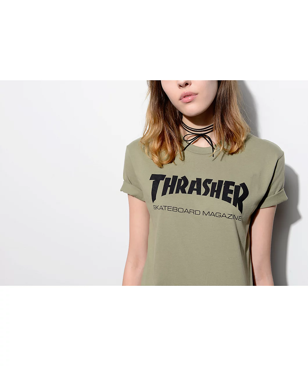 Thrasher Skate Mag Olive Boyfriend Fit T-Shirt - Image 3