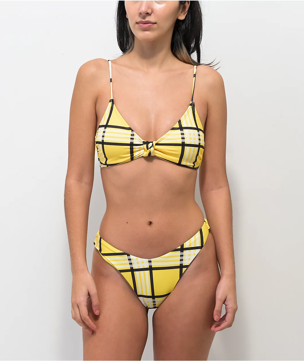 Trillium Cher Yellow & Black Plaid High Leg Bikini Bottom