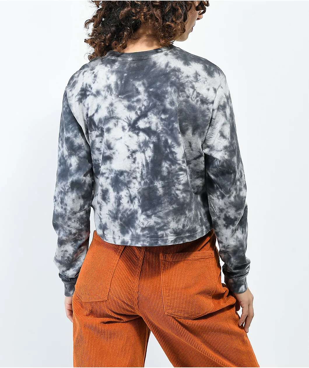 Vans Moon Caps Black Tie Dye Crop Long Sleeve T-Shirt - Image 3