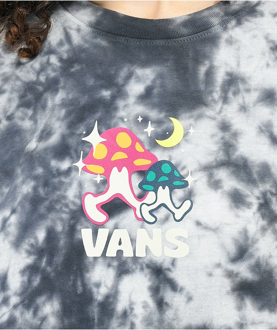Vans Moon Caps Black Tie Dye Crop Long Sleeve T-Shirt - Image 2