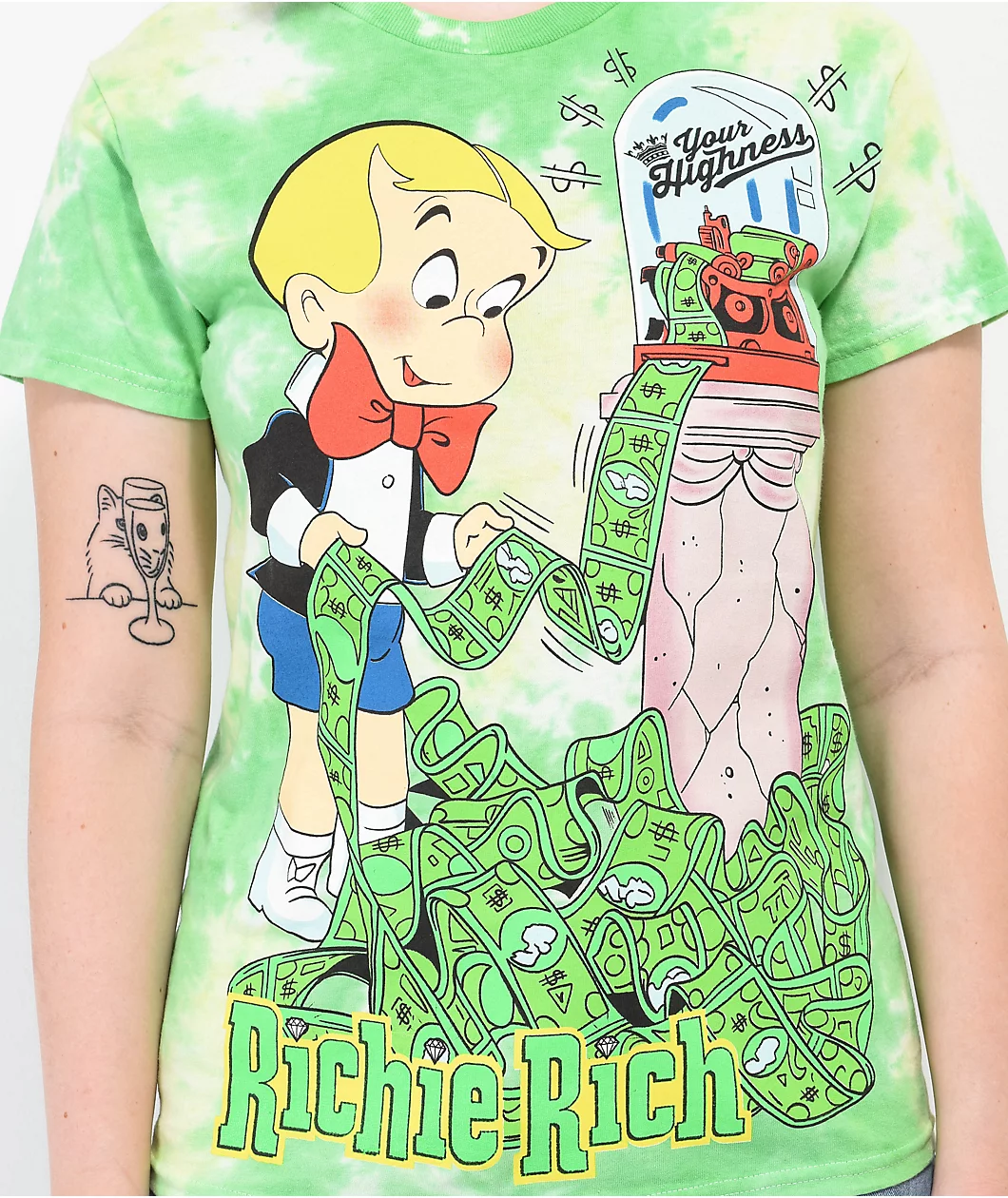 Your Highness Money Makin' Machine Green & Yellow Tie Dye T-Shirt - Image 3